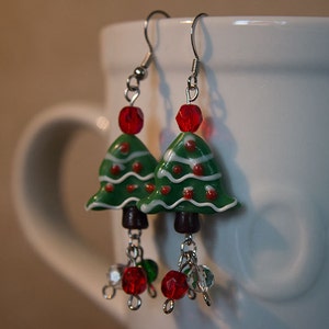 Glass Christmas Tree Dangle Earrings image 1