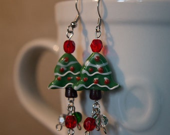 Glass Christmas Tree Dangle Earrings