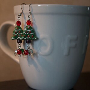 Glass Christmas Tree Dangle Earrings image 2