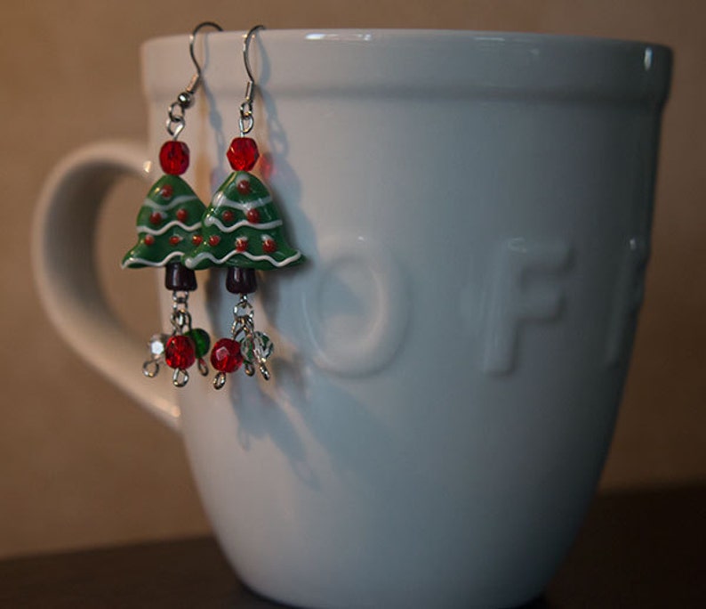 Glass Christmas Tree Dangle Earrings image 2