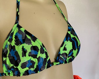 Bikina Bra- Green and Blue Cheetah