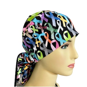 Ponytail Scrub Cap- Cancer Ribbon
