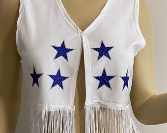 White vest with silver and blue stars