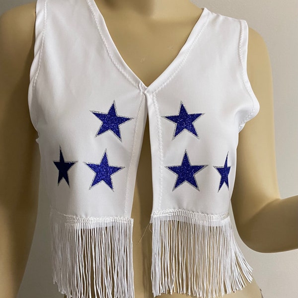 White vest with silver and blue stars