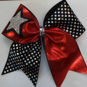 Large CHEER BOW Red Black Silver and star