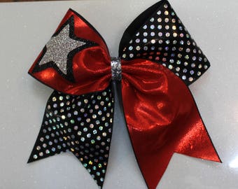 Large CHEER BOW Red Black Silver and star