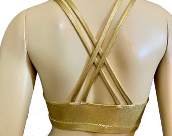 Gold metallic dot sports bra