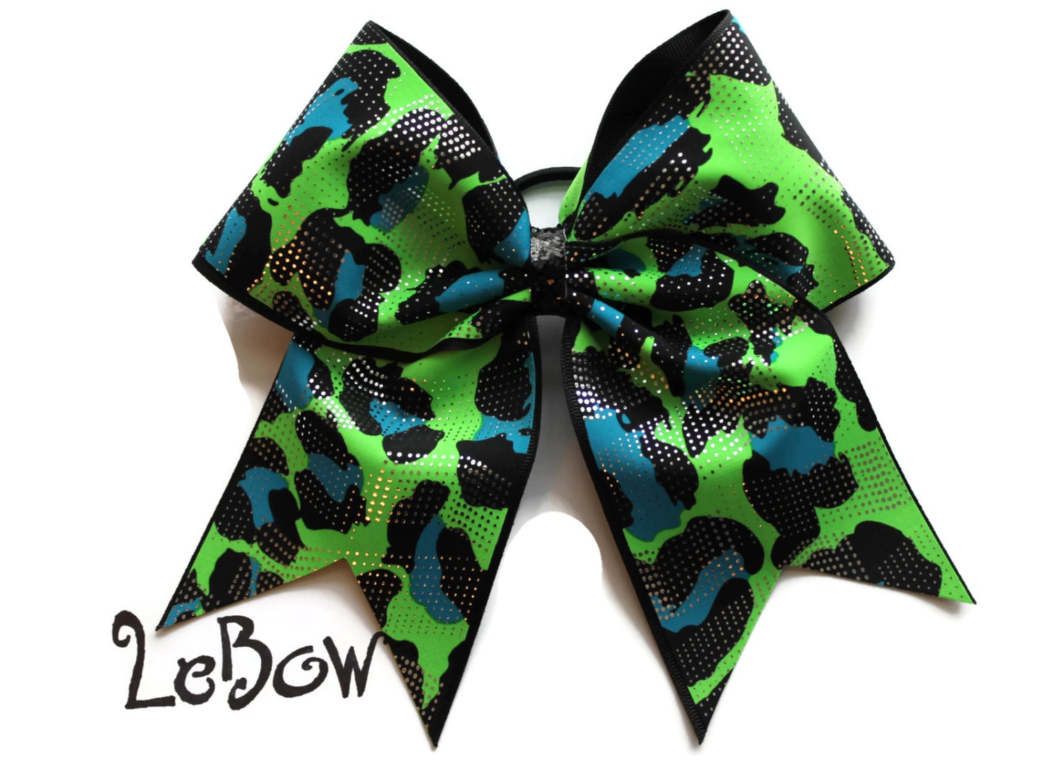 Green and Blue Camouflage Cheer Bow Camouflage Cheer Bow - Camo Grey / Blue / Army Green Cheer  main image 2