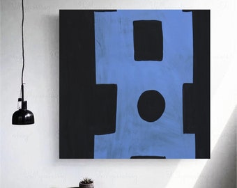 Blue/Black Canvas Painting Large 36"x36" Abstract Minimalist Modern Original Contemporary Artwork Commission ArtbyDinaD Home Decor