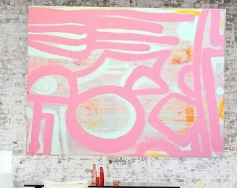 Sale Pink, Orange, Yellow Large Canvas Painting Abstract Minimalist Modern Original Commission Art