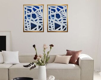Hurry! Blue Roads GOLD Deep FLOATER Frame 13"x17" Canvas Minimalist ArtbyDinaD's HeavenDaire Collection-Mini 2022 Etsy Design Awards Winner