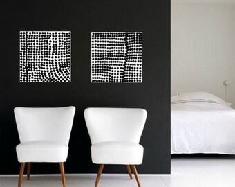 Sale-Black/White 24"x24" Two Thick-Edged Heavy Canvas Paintings Abstract Minimalist Modern Artwork Original Contemporary Art Commission Art