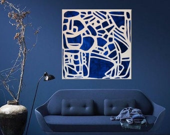 Blue Roads Canvas Painting Large 48"x48" Abstract Minimalist Modern Original Contemporary Artwork Art