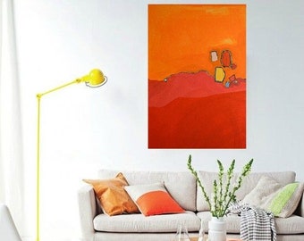 Orange/Red/Pink LARGE 24"x36" Acrylic Canvas Painting Abstract Minimalist Art Modern Original Contemporary Artwork Commission Art