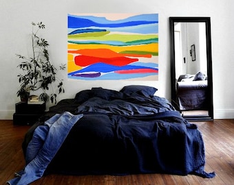 Sale-LARGE 36"x48"Oversized Original Acrylic on Canvas Abstract Multi Colors Rainbow Minimalist Modern Original Contemporary Artwork