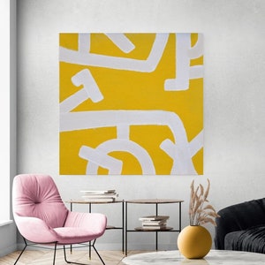 SALE Yellow Blocks LARGE 30x30 Unstretched Canvas Painting Abstract Minimalist Original Contemporary Home Decor Designer ArtbyDinaD image 1