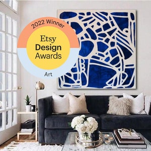 Etsy Design Awards 2022 Art Winner Blue Roads Custom Order for ELLIE GOULDING 60"x60" Canvas Painting Minimalist ArtbyDinaD