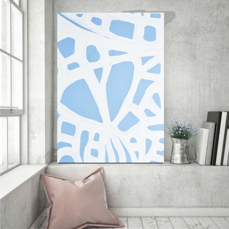 Sale-New BabyBlue2 Large 24x36, 36x48 Original Canvas Art Painting Abstract Minimalist Modern Contemporary Artwork by ArtbyDinaD Home Decor image 2