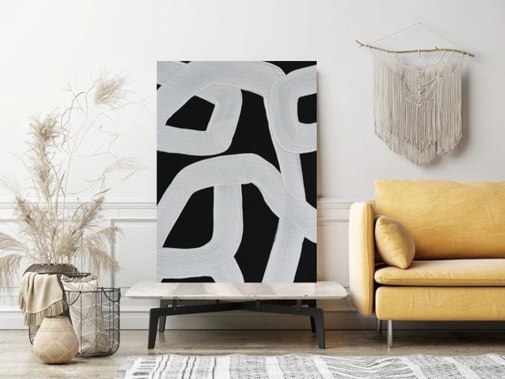 B/W Large Oversized  36" x 48" Canvas Painting Abstract Minimalist Modern Original Commission Contemporary Artwork by ArtbyDinaD Home Decor