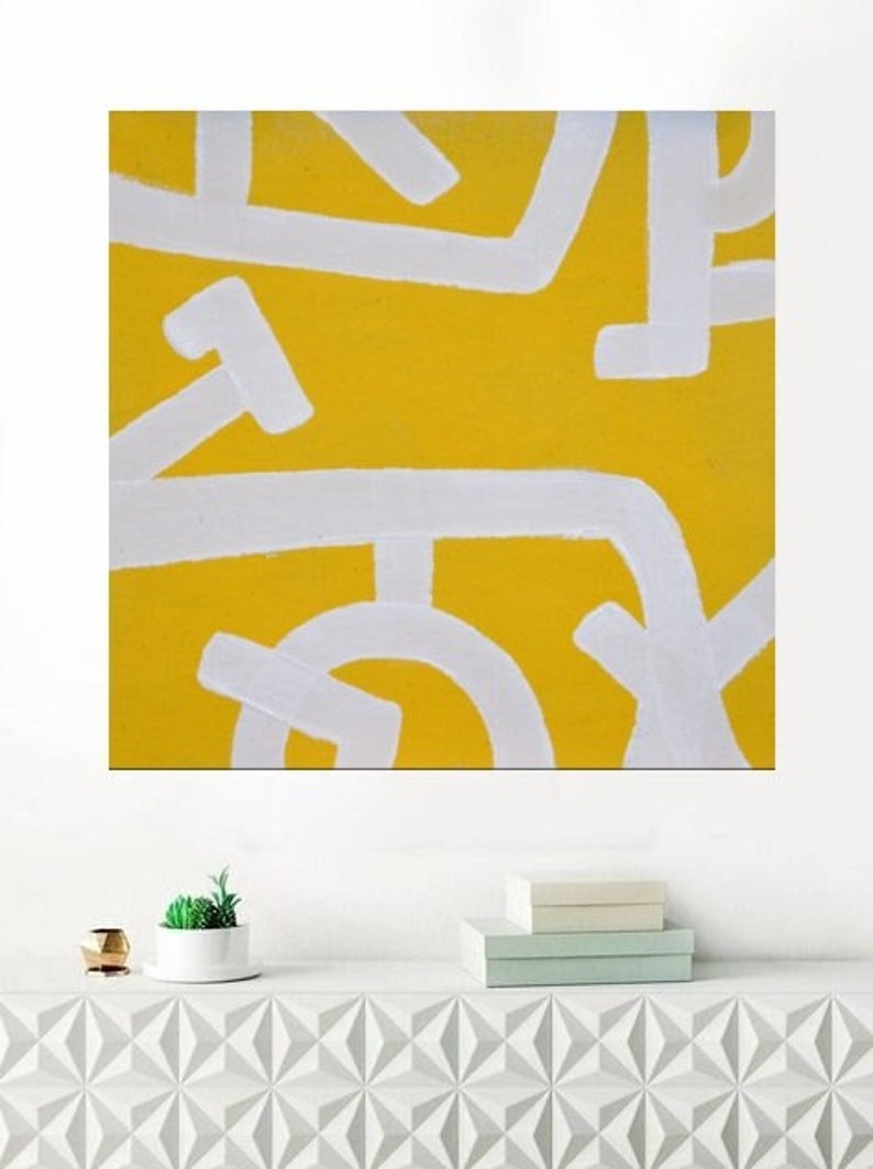 SALE Yellow Blocks LARGE 30x30 Unstretched Canvas Painting Abstract Minimalist Original Contemporary Home Decor Designer ArtbyDinaD image 2