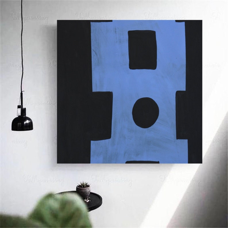 Blue/Black Canvas Painting Large 36x36 Abstract Minimalist Modern Original Contemporary Artwork Commission ArtbyDinaD Home Decor image 1
