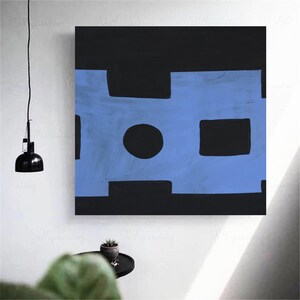Blue/Black Canvas Painting Large 36x36 Abstract Minimalist Modern Original Contemporary Artwork Commission ArtbyDinaD Home Decor image 2