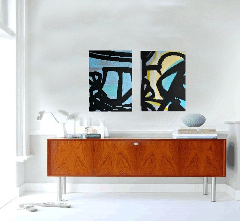 Sale-Two Canvases Blue/Grey/Black LARGE 18x24 Unstretched Canvas Painting Abstract Minimalist Modern Original Contemporary Commission Art image 1