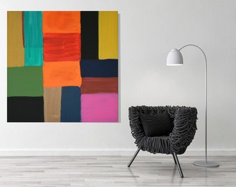 Color Blocks I Small Prints & Large Canvas Painting 36"x36" Abstract Minimalist Modern Original Contemporary Artwork Commission ArtbyDinaD