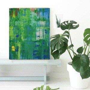 18"x24" Green, Blue, White Canvas Painting Abstract Minimalist Art Modern Artwork Original Painting Contemporary Art by Dina Commission Art