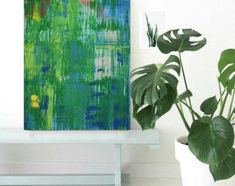 18"x24" Green, Blue, White Canvas Painting Abstract Minimalist Art Modern Artwork Original Painting Contemporary Art by Dina Commission Art