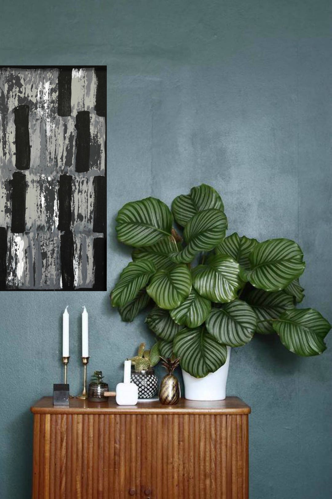 Sale18x24 Black & White Canvas Painting Abstract Minimalist Art Modern