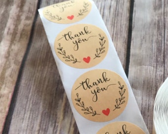 Thank You Round Stickers - 1.5" Kraft Round Stickers Qty 100 - Business or Personal Thank You Stickers - READY TO SHIP