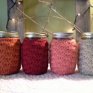 Mason Jar Cozy - Pint Sized Jar Cover - Crochet Soft Acrylic - MADE TO ORDER - Home Office Nursery - Makes a Great Gift - Choose Color