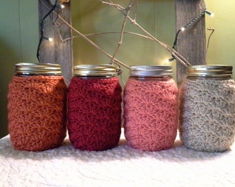 Mason Jar Cozy - Pint Sized Jar Cover - Crochet Soft Acrylic - MADE TO ORDER - Home Office Nursery - Makes a Great Gift - Choose Color