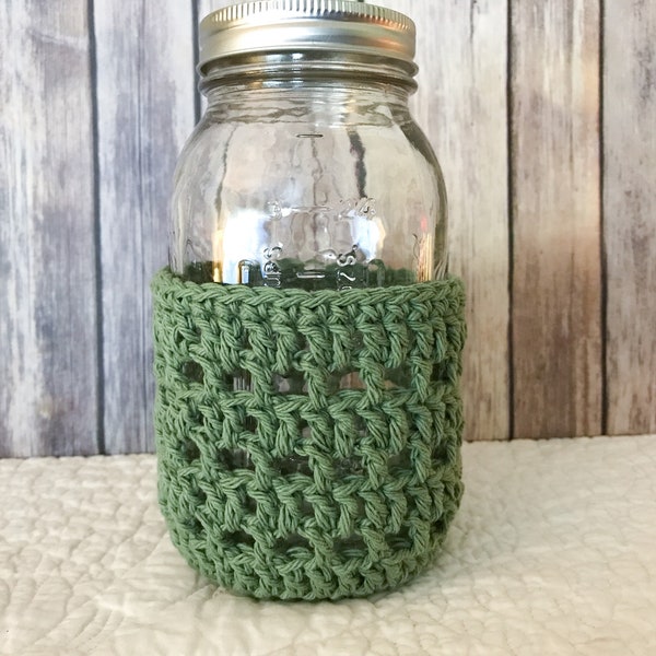 Mason Jar Cozy - Quart Sized Short Jar Cover - Crochet Bottle Cozy - Regular & Wide Mouth - Cotton - Choose Color - Food Gifts MADE TO ORDER