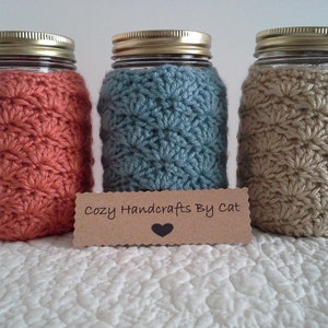 Mason Jar Cozy Pint Sized Jar Cover Crochet Soft Acrylic MADE TO ORDER Home Office Nursery Makes a Great Gift Choose Color image 2
