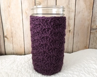 Mason Jar Cozy - 24oz Wide Mouth Tumbler Jar Cover - Crochet Soft Acrylic - MADE TO ORDER - Home Office Nursery  - Choose Color