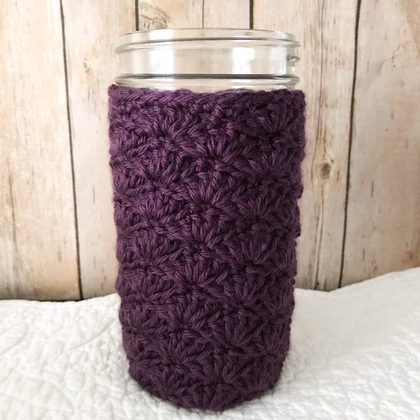 Mason Jar Cozy - 24oz Wide Mouth Tumbler Jar Cover - Crochet Soft Acrylic - MADE TO ORDER - Home Office Nursery  - Choose Color