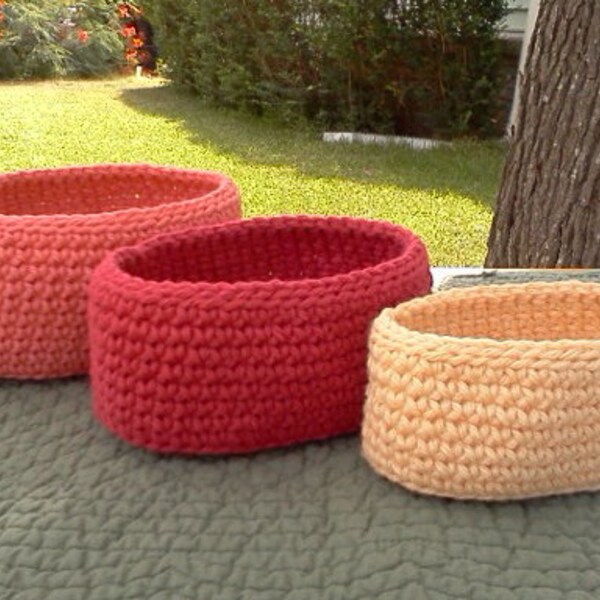 Crochet Oval Nesting Baskets - Set of 3 - Cotton in Fall Colors - Orange, Red, Yellow - Great Housewarming Gift - READY TO SHIP