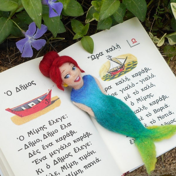 Felted bookmark Ariel the mermaid. Needle felted figurine OOAK Ready to ship