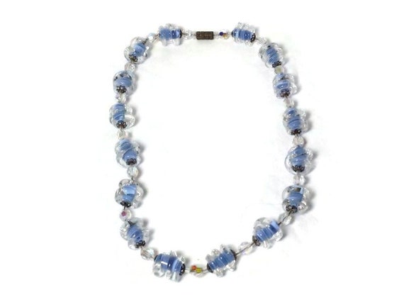 Unique Hand Blown, Blue Lined Czech Glass Beads N… - image 3