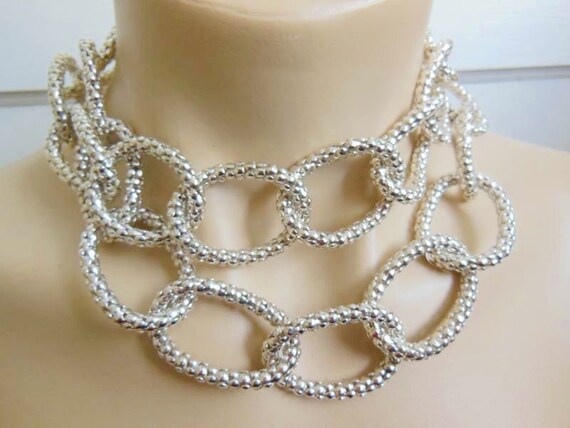 36" Sterling Silver Flexible Popcorn Oval Link Ch… - image 1