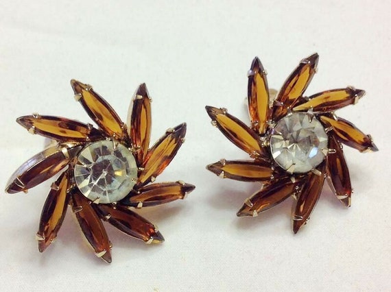 HTF Juliana Sunburst Clip Earrings, Honeyed Topaz… - image 3