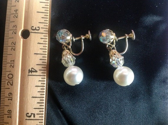 Signed Sherman Faux Pearl and AB Crystal Rhinesto… - image 2