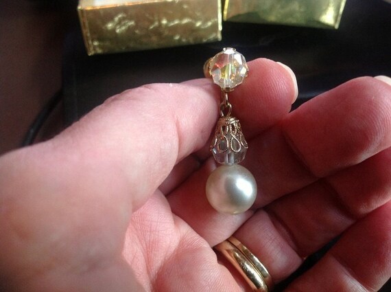 Signed Sherman Faux Pearl and AB Crystal Rhinesto… - image 4