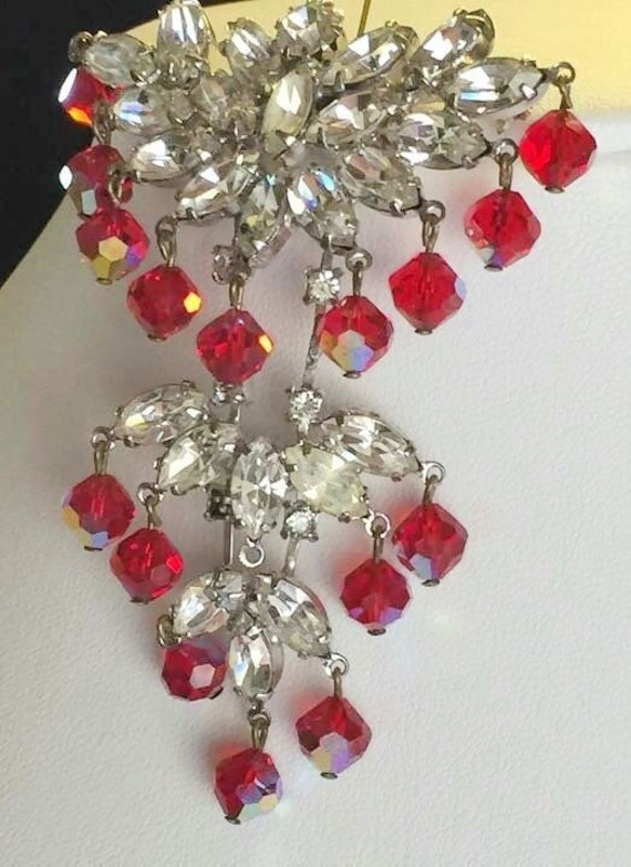 RARE Vendome AB Red Beads & Diamante Rhinestones L