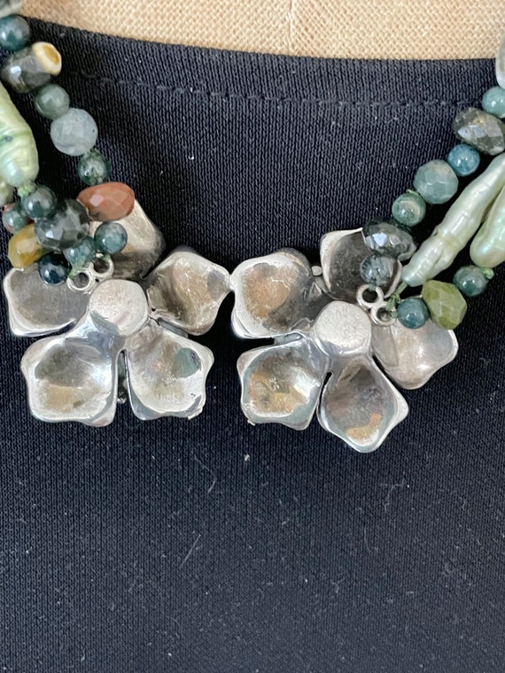 925 Sterling Silver Dyed Green Biwa Pearls & Mult… - image 3