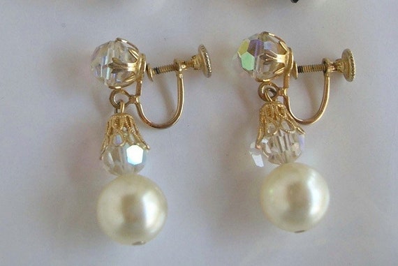 Signed Sherman Faux Pearl and AB Crystal Rhinesto… - image 5