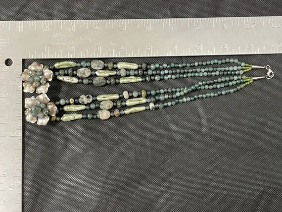 925 Sterling Silver Dyed Green Biwa Pearls & Mult… - image 5