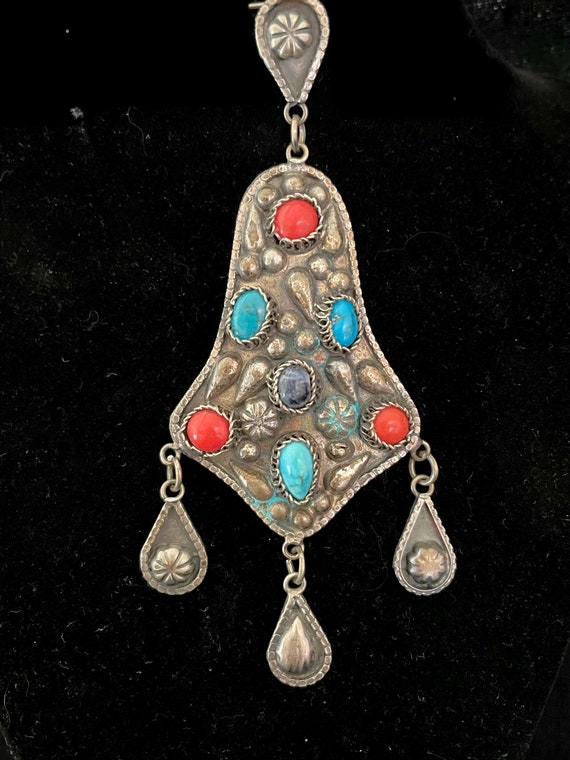 Very Nice Old 800 Silver Large Pendant with Dangl… - image 9